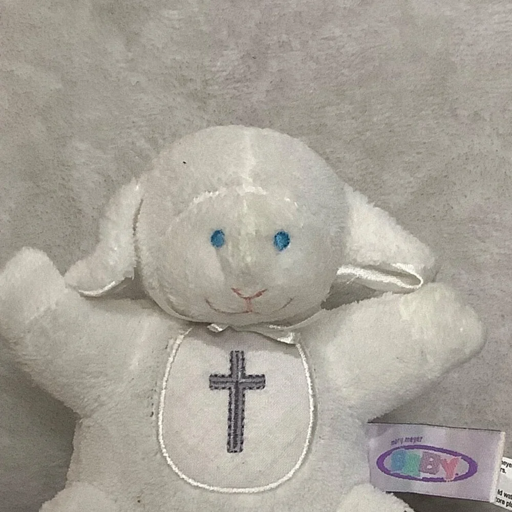 Mary Meyer Baby Lamb Plush Toy Cross‎ Embroidery White 8